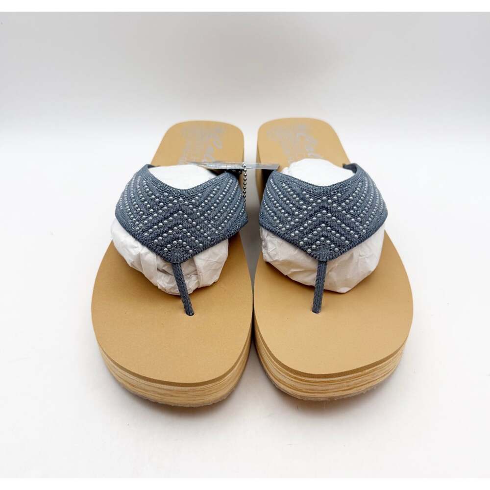 Skechers Women's Summers Mid Wedge Thong Sandals Size 8 EU 38 Slate Blue Tan NIB - Picture 6 of 12